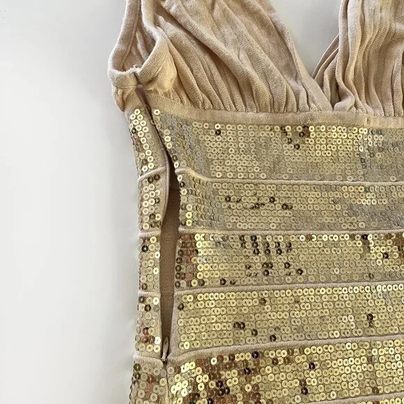 Arden B. Gold sequin beige stretchy knit bodycon dress SM - Picture 5 of 7